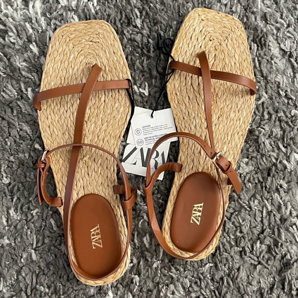 NWT Zara Leather Strap Flat Sandals - Picture 7 of 11